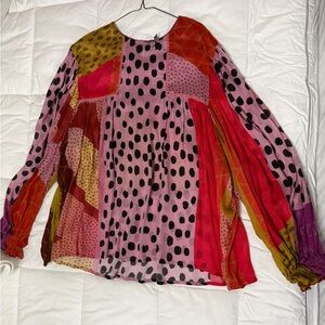 Anthropologie Pink Multi-Print Long Sleeve Blouse